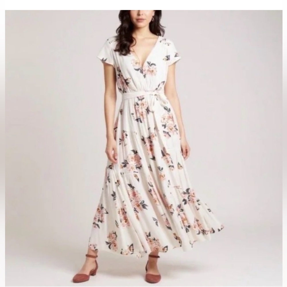 Free People Womens All I Got Floral Printed Maxi Dress Ivory Pink Size 0 Boho